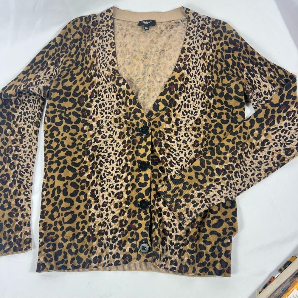 Talbots Animal Leopard Print Cardigan in Brown and Tan